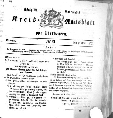 Königlich-bayerisches Kreis-Amtsblatt von Oberbayern (Münchner Intelligenzblatt) Dienstag 9. April 1872