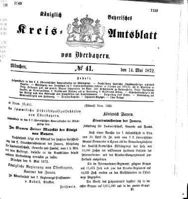 Königlich-bayerisches Kreis-Amtsblatt von Oberbayern (Münchner Intelligenzblatt) Dienstag 14. Mai 1872