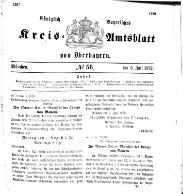 Königlich-bayerisches Kreis-Amtsblatt von Oberbayern (Münchner Intelligenzblatt) Freitag 5. Juli 1872