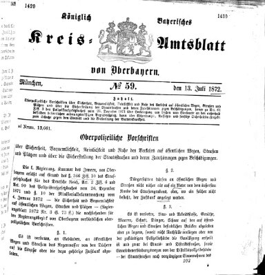 Königlich-bayerisches Kreis-Amtsblatt von Oberbayern (Münchner Intelligenzblatt) Samstag 13. Juli 1872