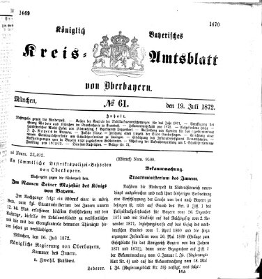 Königlich-bayerisches Kreis-Amtsblatt von Oberbayern (Münchner Intelligenzblatt) Freitag 19. Juli 1872