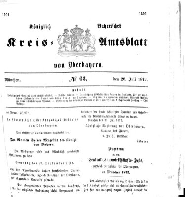 Königlich-bayerisches Kreis-Amtsblatt von Oberbayern (Münchner Intelligenzblatt) Freitag 26. Juli 1872