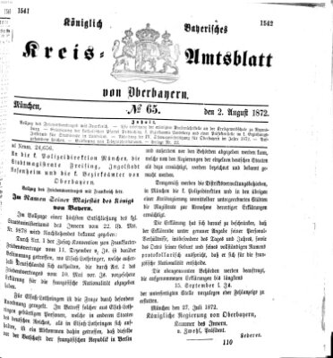 Königlich-bayerisches Kreis-Amtsblatt von Oberbayern (Münchner Intelligenzblatt) Freitag 2. August 1872