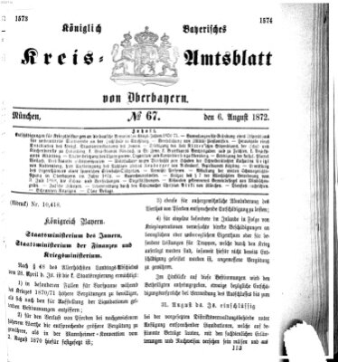 Königlich-bayerisches Kreis-Amtsblatt von Oberbayern (Münchner Intelligenzblatt) Dienstag 6. August 1872