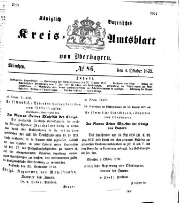 Königlich-bayerisches Kreis-Amtsblatt von Oberbayern (Münchner Intelligenzblatt) Freitag 4. Oktober 1872
