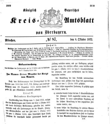 Königlich-bayerisches Kreis-Amtsblatt von Oberbayern (Münchner Intelligenzblatt) Dienstag 8. Oktober 1872