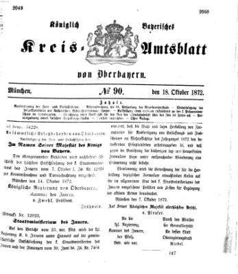 Königlich-bayerisches Kreis-Amtsblatt von Oberbayern (Münchner Intelligenzblatt) Freitag 18. Oktober 1872