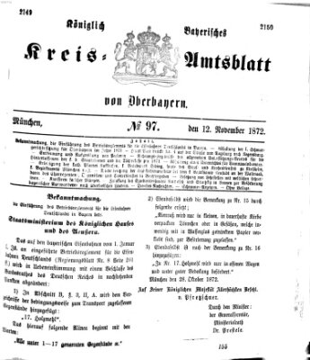 Königlich-bayerisches Kreis-Amtsblatt von Oberbayern (Münchner Intelligenzblatt) Dienstag 12. November 1872