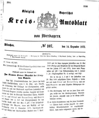 Königlich-bayerisches Kreis-Amtsblatt von Oberbayern (Münchner Intelligenzblatt) Samstag 14. Dezember 1872