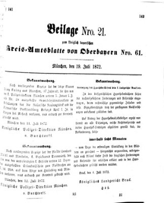 Königlich-bayerisches Kreis-Amtsblatt von Oberbayern (Münchner Intelligenzblatt) Freitag 19. Juli 1872