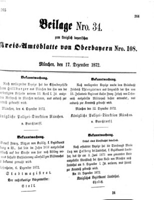 Königlich-bayerisches Kreis-Amtsblatt von Oberbayern (Münchner Intelligenzblatt) Dienstag 17. Dezember 1872