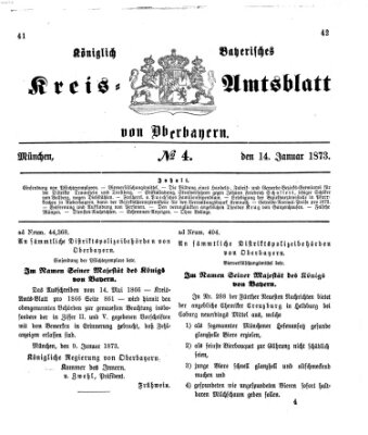 Königlich-bayerisches Kreis-Amtsblatt von Oberbayern (Münchner Intelligenzblatt) Dienstag 14. Januar 1873