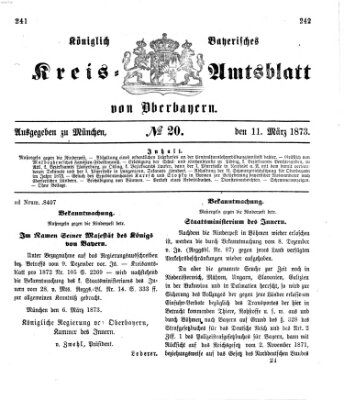 Königlich-bayerisches Kreis-Amtsblatt von Oberbayern (Münchner Intelligenzblatt) Dienstag 11. März 1873