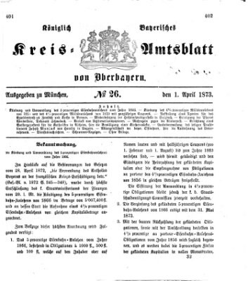 Königlich-bayerisches Kreis-Amtsblatt von Oberbayern (Münchner Intelligenzblatt) Dienstag 1. April 1873