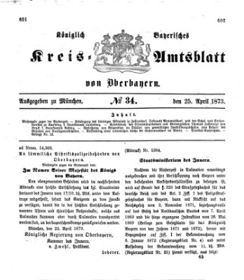 Königlich-bayerisches Kreis-Amtsblatt von Oberbayern (Münchner Intelligenzblatt) Freitag 25. April 1873