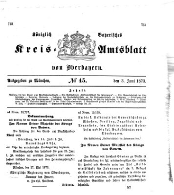 Königlich-bayerisches Kreis-Amtsblatt von Oberbayern (Münchner Intelligenzblatt) Dienstag 3. Juni 1873