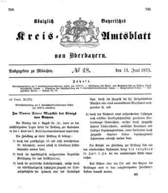 Königlich-bayerisches Kreis-Amtsblatt von Oberbayern (Münchner Intelligenzblatt) Freitag 13. Juni 1873