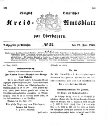 Königlich-bayerisches Kreis-Amtsblatt von Oberbayern (Münchner Intelligenzblatt) Freitag 27. Juni 1873