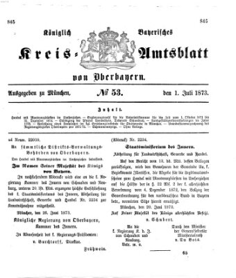 Königlich-bayerisches Kreis-Amtsblatt von Oberbayern (Münchner Intelligenzblatt) Dienstag 1. Juli 1873