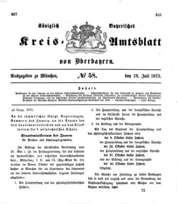 Königlich-bayerisches Kreis-Amtsblatt von Oberbayern (Münchner Intelligenzblatt) Freitag 18. Juli 1873