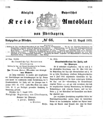 Königlich-bayerisches Kreis-Amtsblatt von Oberbayern (Münchner Intelligenzblatt) Dienstag 12. August 1873