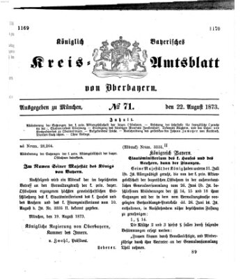 Königlich-bayerisches Kreis-Amtsblatt von Oberbayern (Münchner Intelligenzblatt) Freitag 22. August 1873