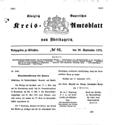 Königlich-bayerisches Kreis-Amtsblatt von Oberbayern (Münchner Intelligenzblatt) Freitag 26. September 1873