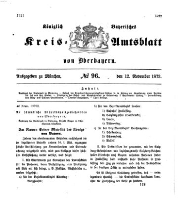 Königlich-bayerisches Kreis-Amtsblatt von Oberbayern (Münchner Intelligenzblatt) Mittwoch 12. November 1873