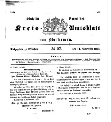 Königlich-bayerisches Kreis-Amtsblatt von Oberbayern (Münchner Intelligenzblatt) Freitag 14. November 1873