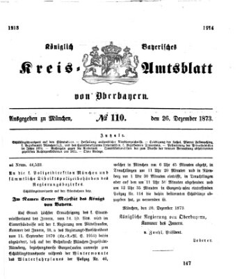 Königlich-bayerisches Kreis-Amtsblatt von Oberbayern (Münchner Intelligenzblatt) Freitag 26. Dezember 1873