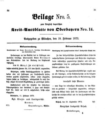 Königlich-bayerisches Kreis-Amtsblatt von Oberbayern (Münchner Intelligenzblatt) Dienstag 18. Februar 1873