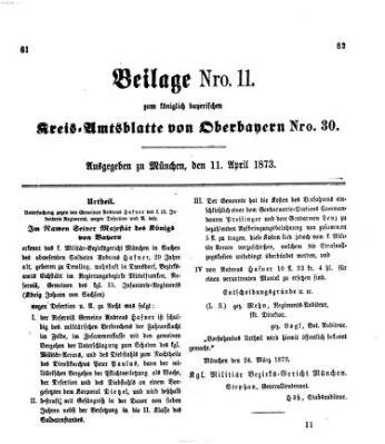 Königlich-bayerisches Kreis-Amtsblatt von Oberbayern (Münchner Intelligenzblatt) Freitag 11. April 1873