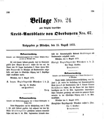 Königlich-bayerisches Kreis-Amtsblatt von Oberbayern (Münchner Intelligenzblatt) Freitag 15. August 1873