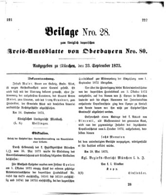 Königlich-bayerisches Kreis-Amtsblatt von Oberbayern (Münchner Intelligenzblatt) Dienstag 23. September 1873