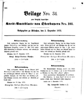 Königlich-bayerisches Kreis-Amtsblatt von Oberbayern (Münchner Intelligenzblatt) Dienstag 2. Dezember 1873