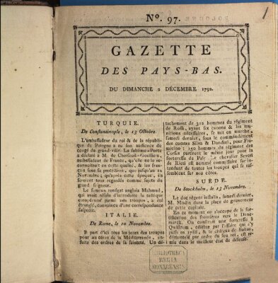 Gazette des Pays-Bas Sonntag 2. Dezember 1792