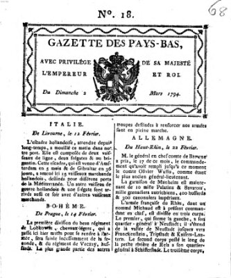 Gazette des Pays-Bas Sonntag 2. März 1794