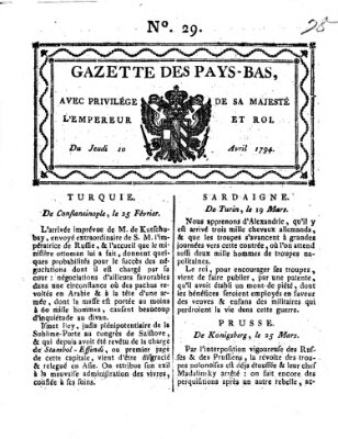 Gazette des Pays-Bas Donnerstag 10. April 1794