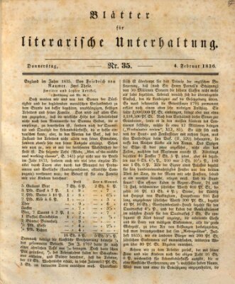 Blätter für literarische Unterhaltung Donnerstag 4. Februar 1836