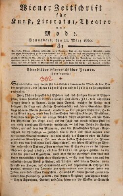 Wiener Zeitschrift für Kunst, Literatur, Theater und Mode Samstag 11. März 1820