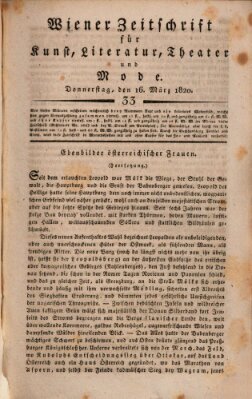 Wiener Zeitschrift für Kunst, Literatur, Theater und Mode Donnerstag 16. März 1820