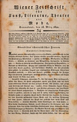 Wiener Zeitschrift für Kunst, Literatur, Theater und Mode Samstag 18. März 1820