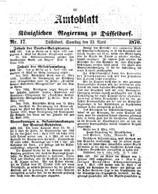 Amtsblatt für den Regierungsbezirk Düsseldorf Samstag 23. April 1870