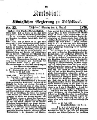 Amtsblatt für den Regierungsbezirk Düsseldorf Montag 1. August 1870