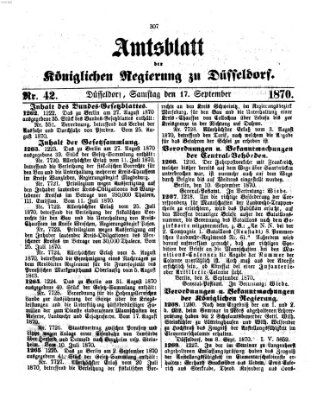 Amtsblatt für den Regierungsbezirk Düsseldorf Samstag 17. September 1870