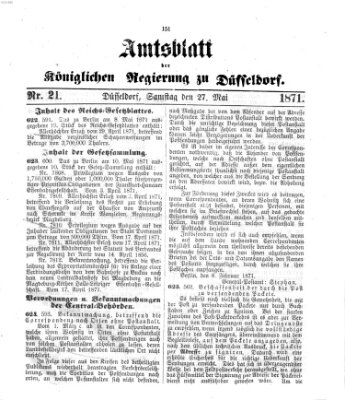 Amtsblatt für den Regierungsbezirk Düsseldorf Samstag 27. Mai 1871