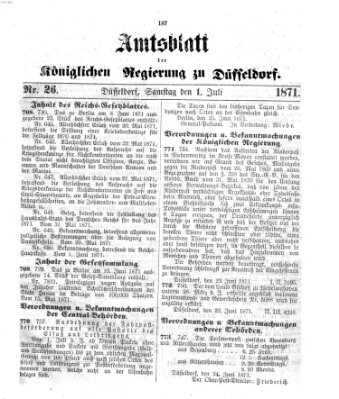 Amtsblatt für den Regierungsbezirk Düsseldorf Samstag 1. Juli 1871