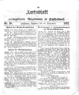 Amtsblatt für den Regierungsbezirk Düsseldorf Samstag 16. September 1871