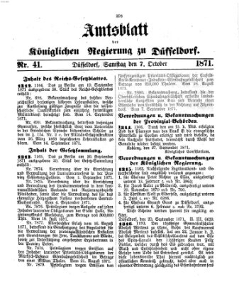 Amtsblatt für den Regierungsbezirk Düsseldorf Samstag 7. Oktober 1871