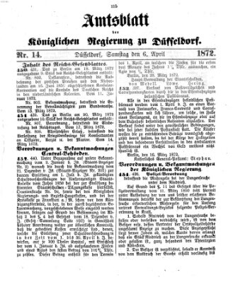 Amtsblatt für den Regierungsbezirk Düsseldorf Samstag 6. April 1872